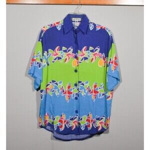 90s Campagnie Internationale Express Hawaiian Floral Short Sleeve Boxy Blouse S